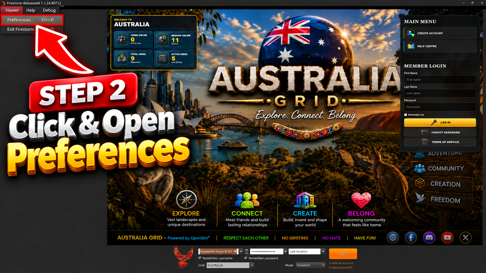 Step 2 - Click and open Preferences in Firestorm