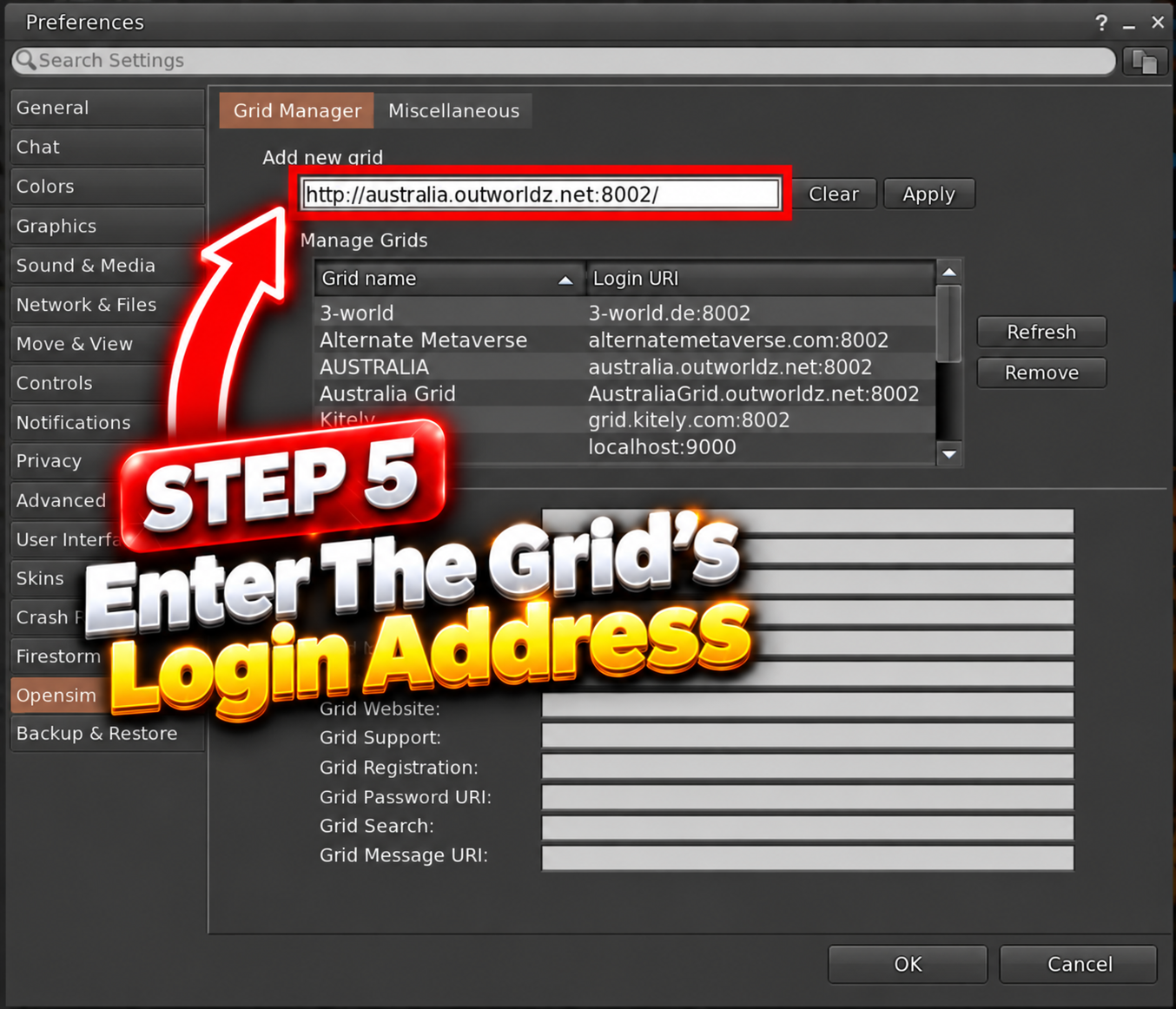 Step 5 - Enter the grid login address